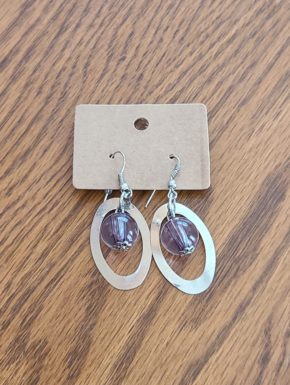 Silver and Purple Drop Earrings